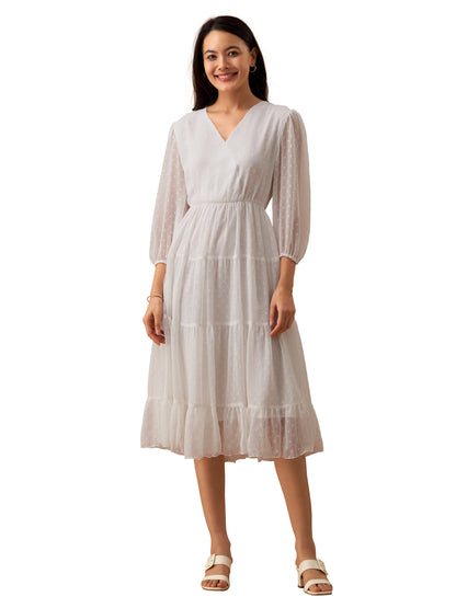 Women Polyster Plain & Solid Beige Color Dress