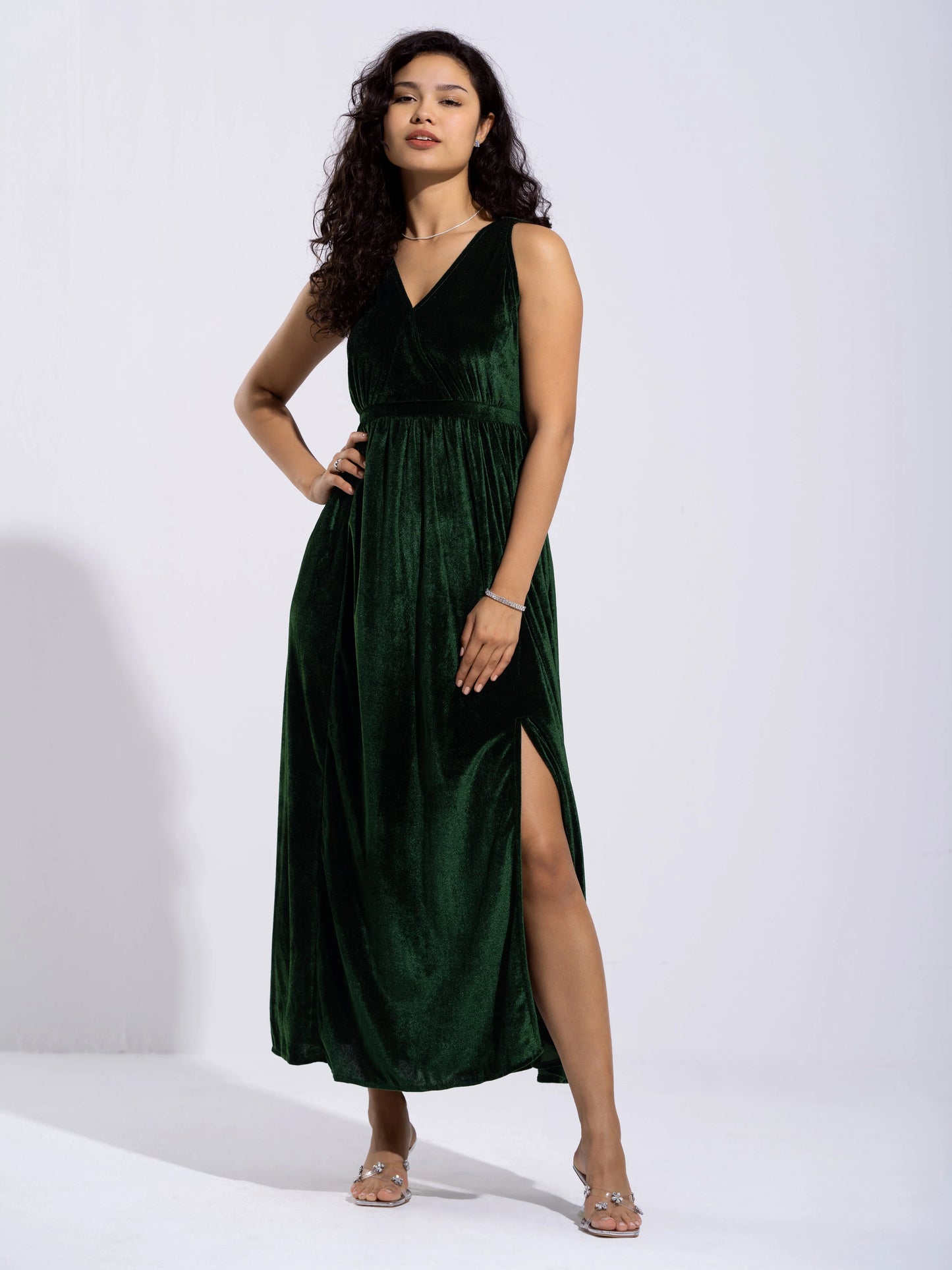 Women Solid PlainV Neck Half Sleeves Dress For women