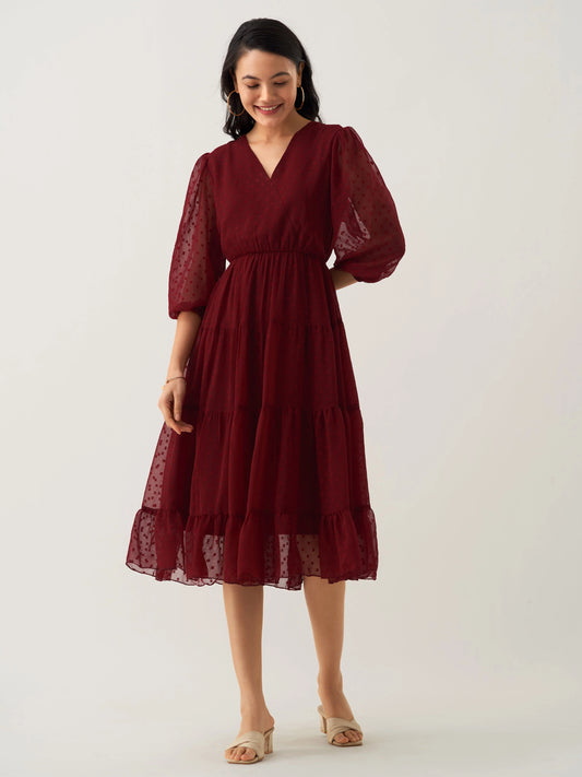 Women Polyster Plain & Solid Beige Color Dress