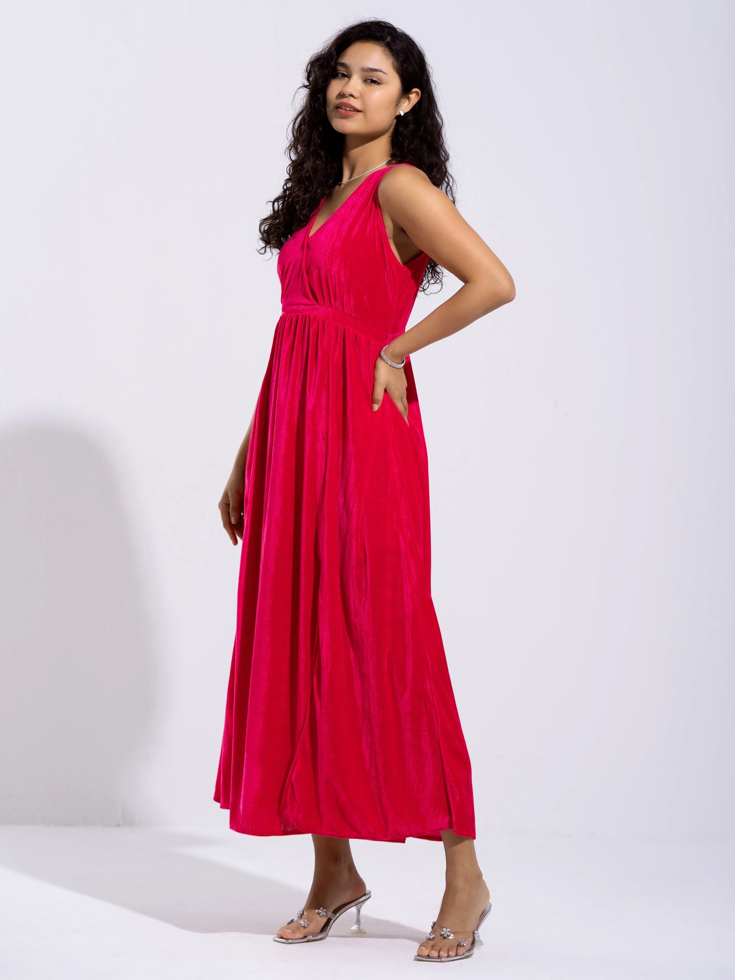 Women Solid PlainV Neck Half Sleeves Dress For women