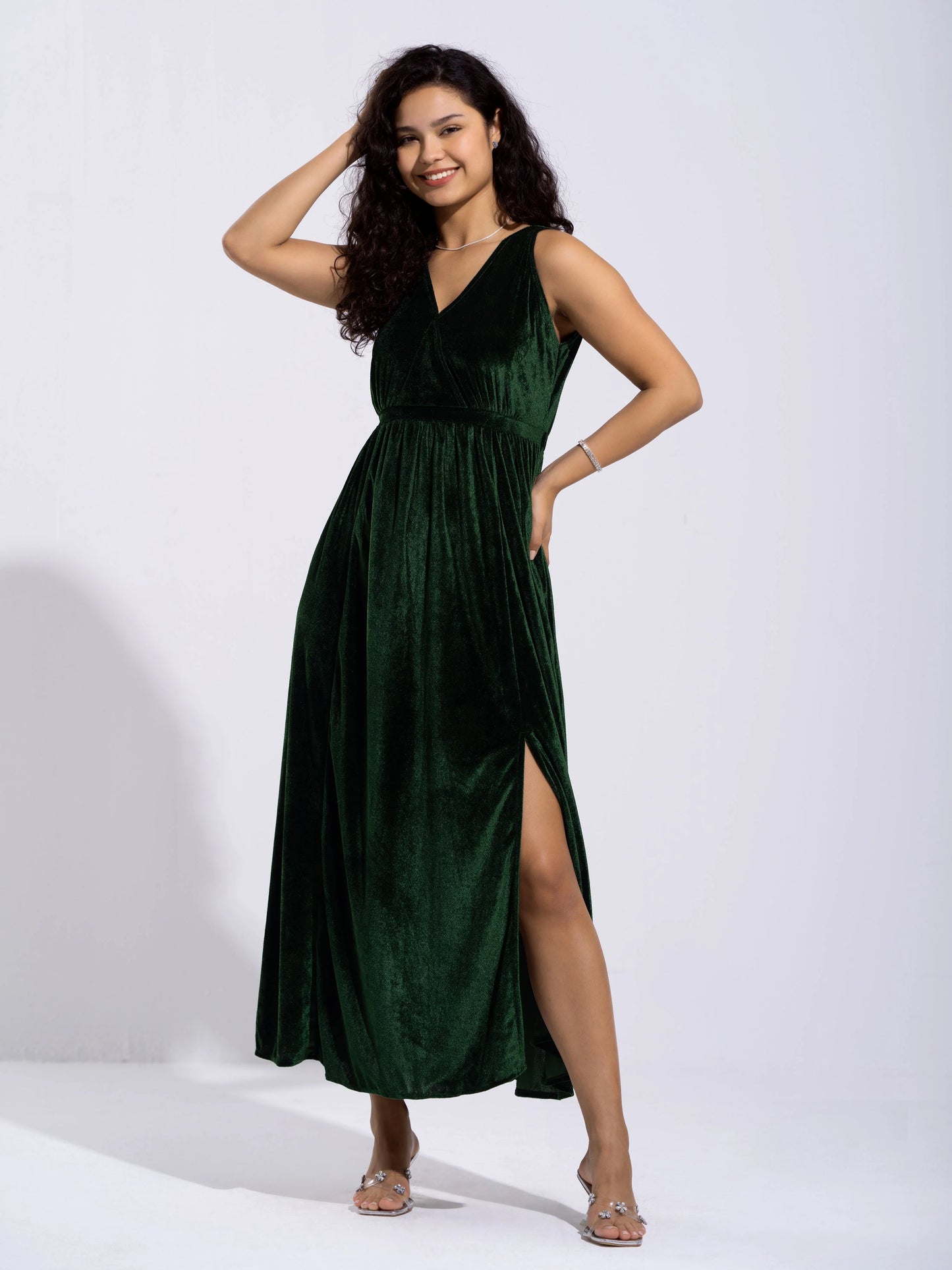 Women Solid PlainV Neck Half Sleeves Dress For women