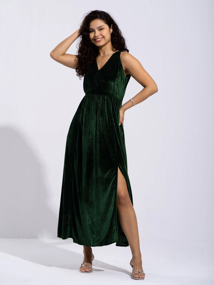 Women Solid PlainV Neck Half Sleeves Dress For women
