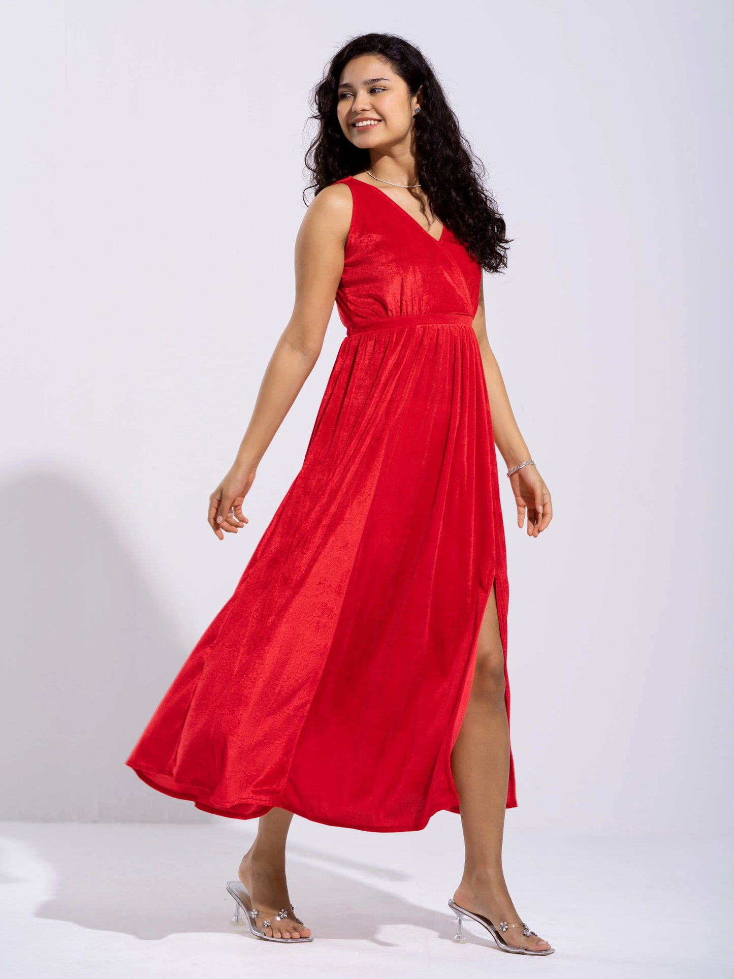 Women Solid PlainV Neck Half Sleeves Dress For women