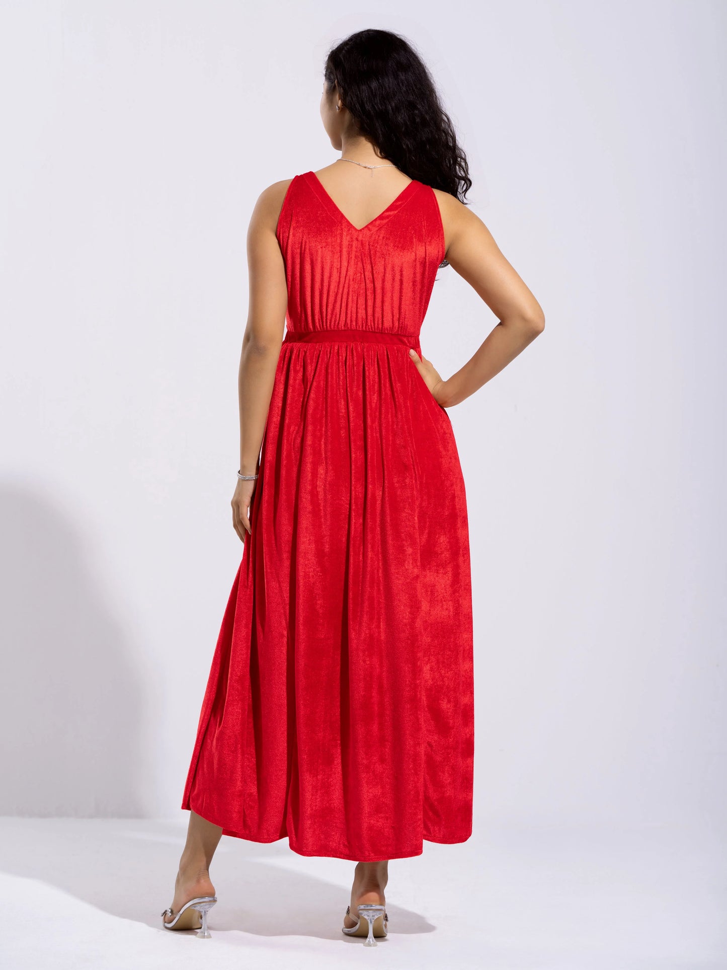 Women Solid PlainV Neck Half Sleeves Dress For women
