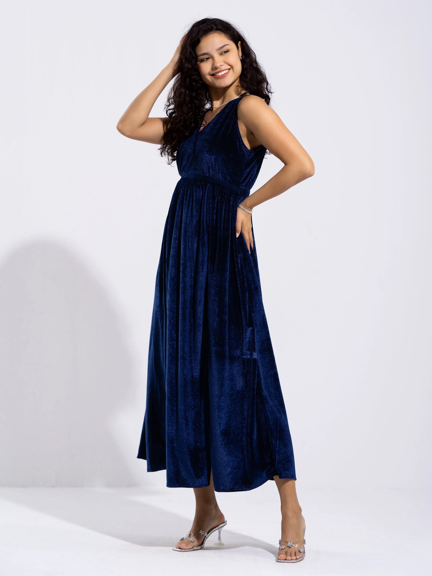 Women Solid PlainV Neck Half Sleeves Dress For women