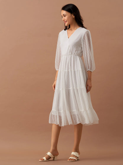 Women Polyster Plain & Solid Beige Color Dress