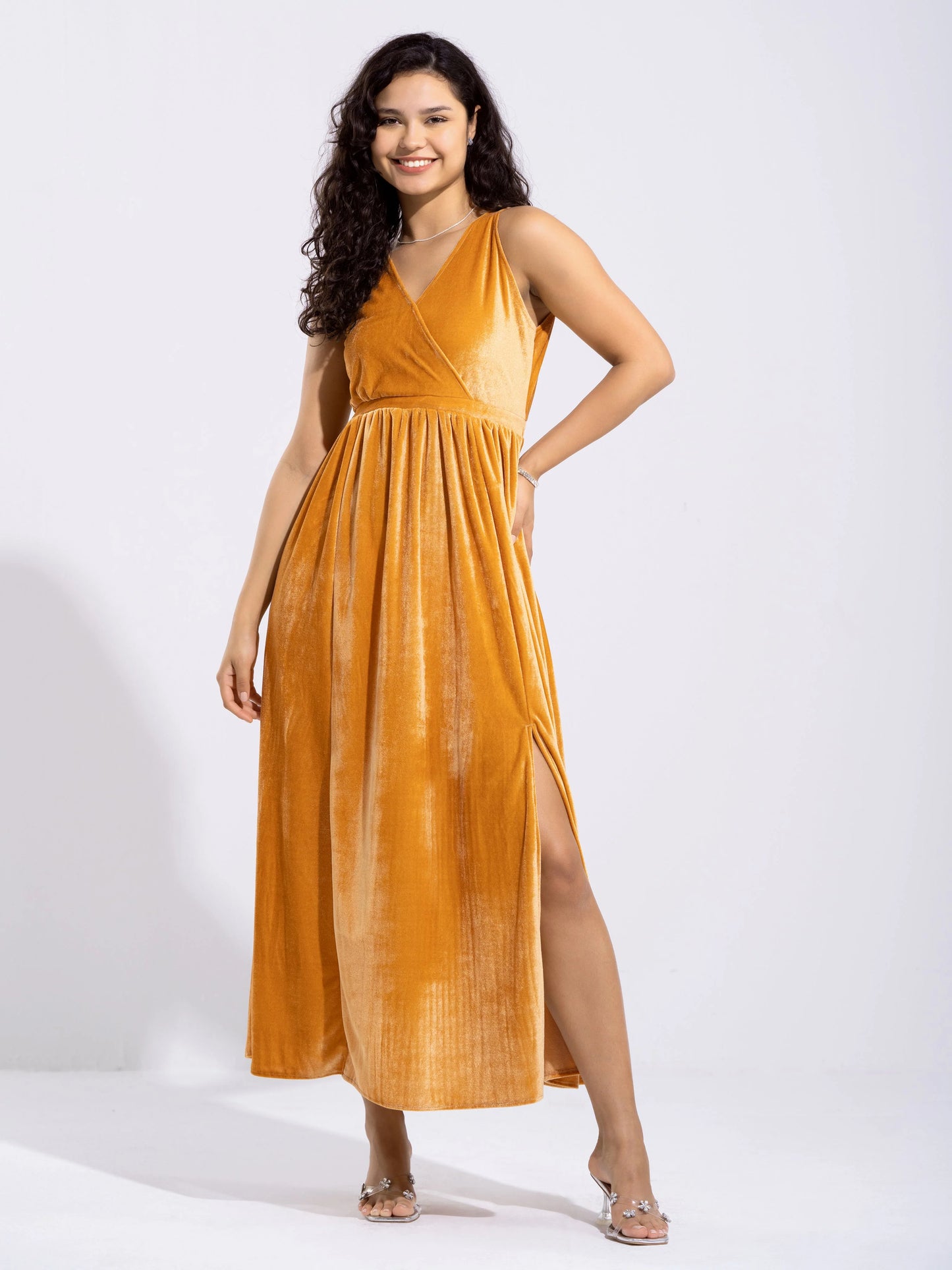 Women Solid PlainV Neck Half Sleeves Dress For women
