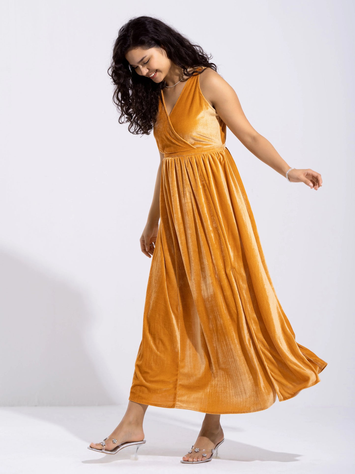 Women Solid PlainV Neck Half Sleeves Dress For women