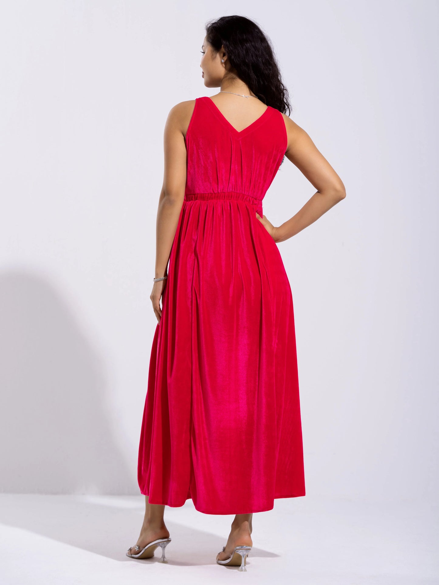 Women Solid PlainV Neck Half Sleeves Dress For women