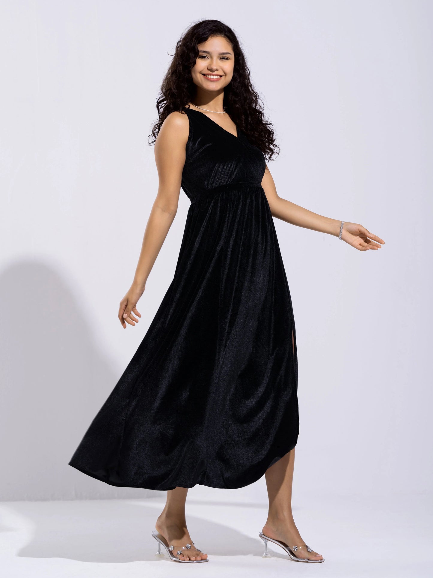 Women Solid PlainV Neck Half Sleeves Dress For women