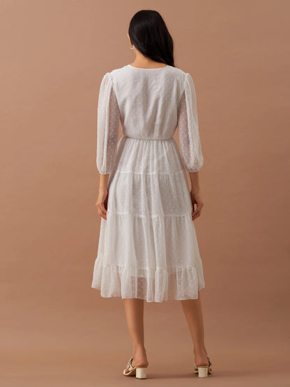 Women Polyster Plain & Solid Beige Color Dress
