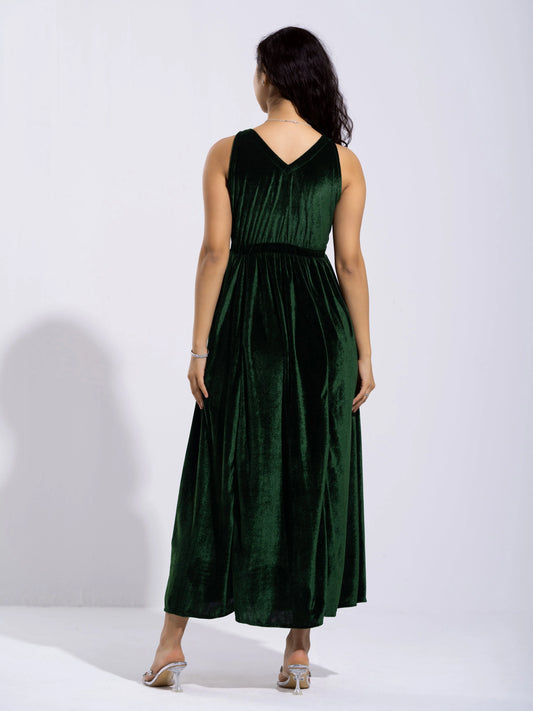 Women Solid PlainV Neck Half Sleeves Dress For women