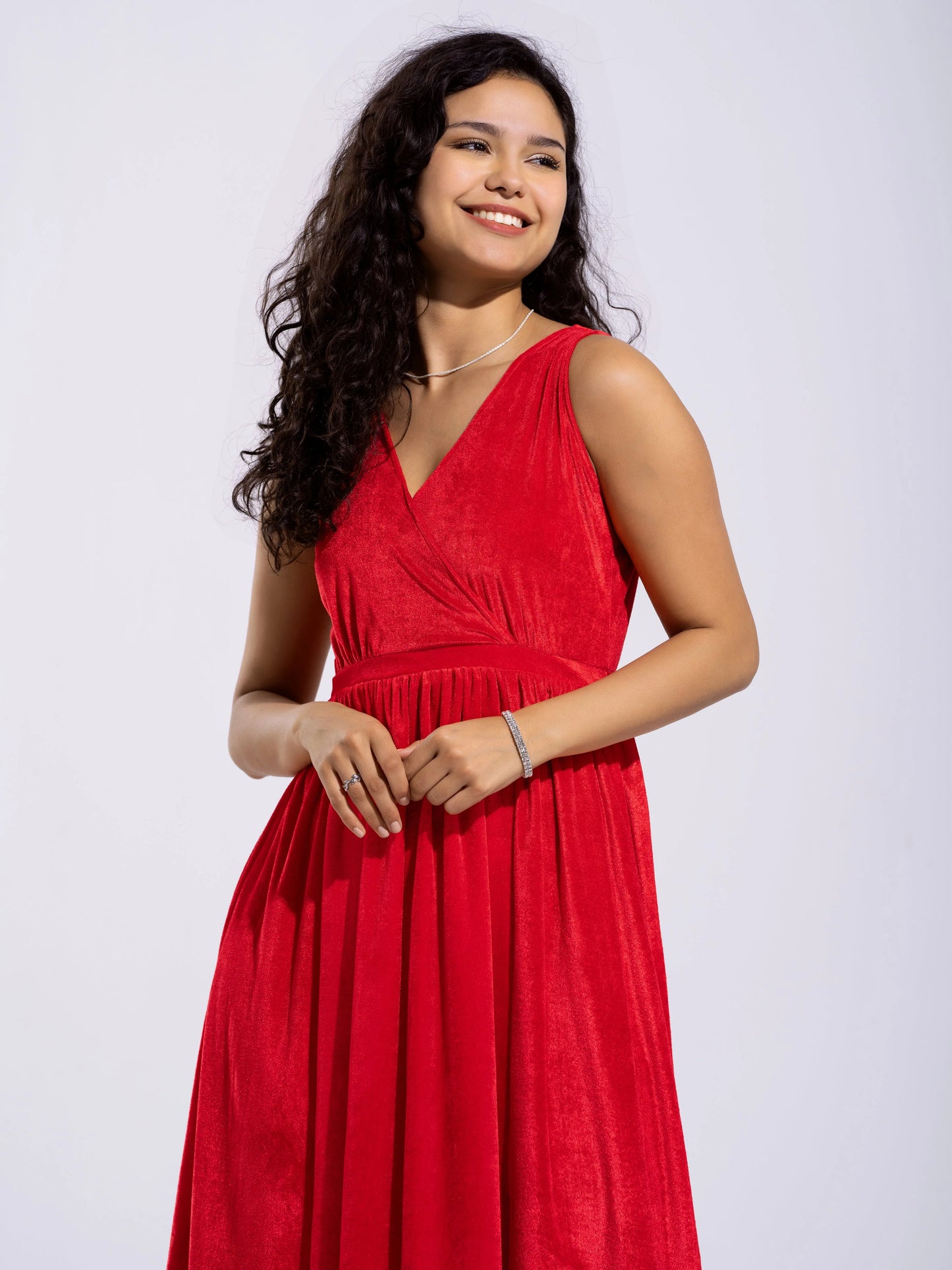 Women Solid PlainV Neck Half Sleeves Dress For women