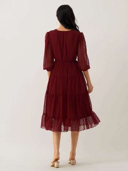 Women Polyster Plain & Solid Beige Color Dress