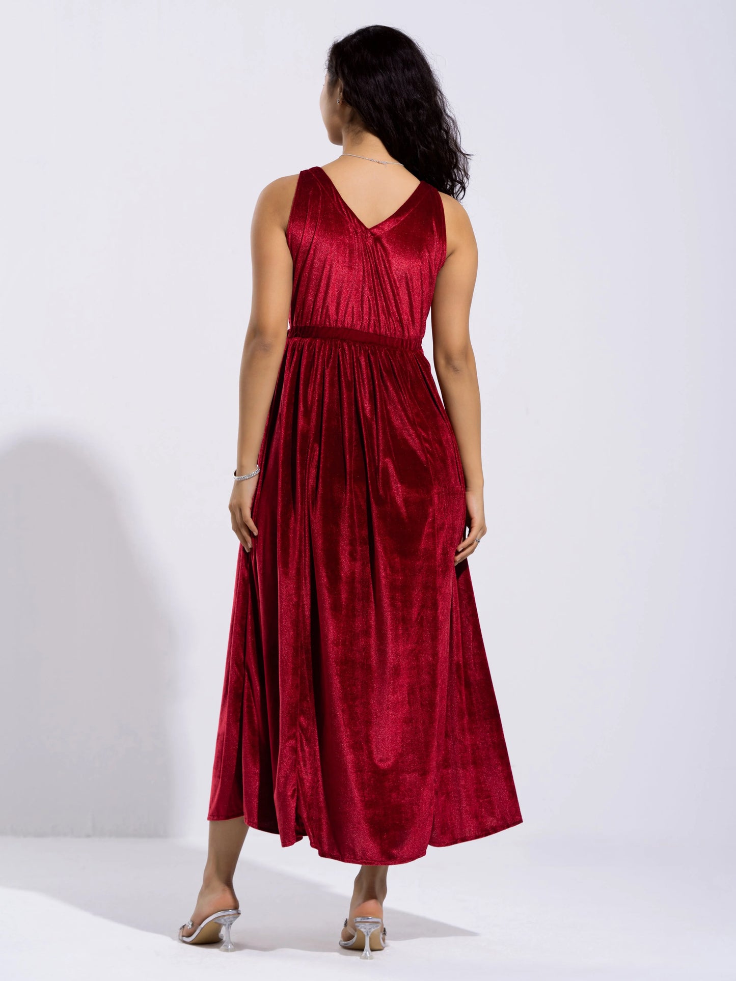Women Solid PlainV Neck Half Sleeves Dress For women