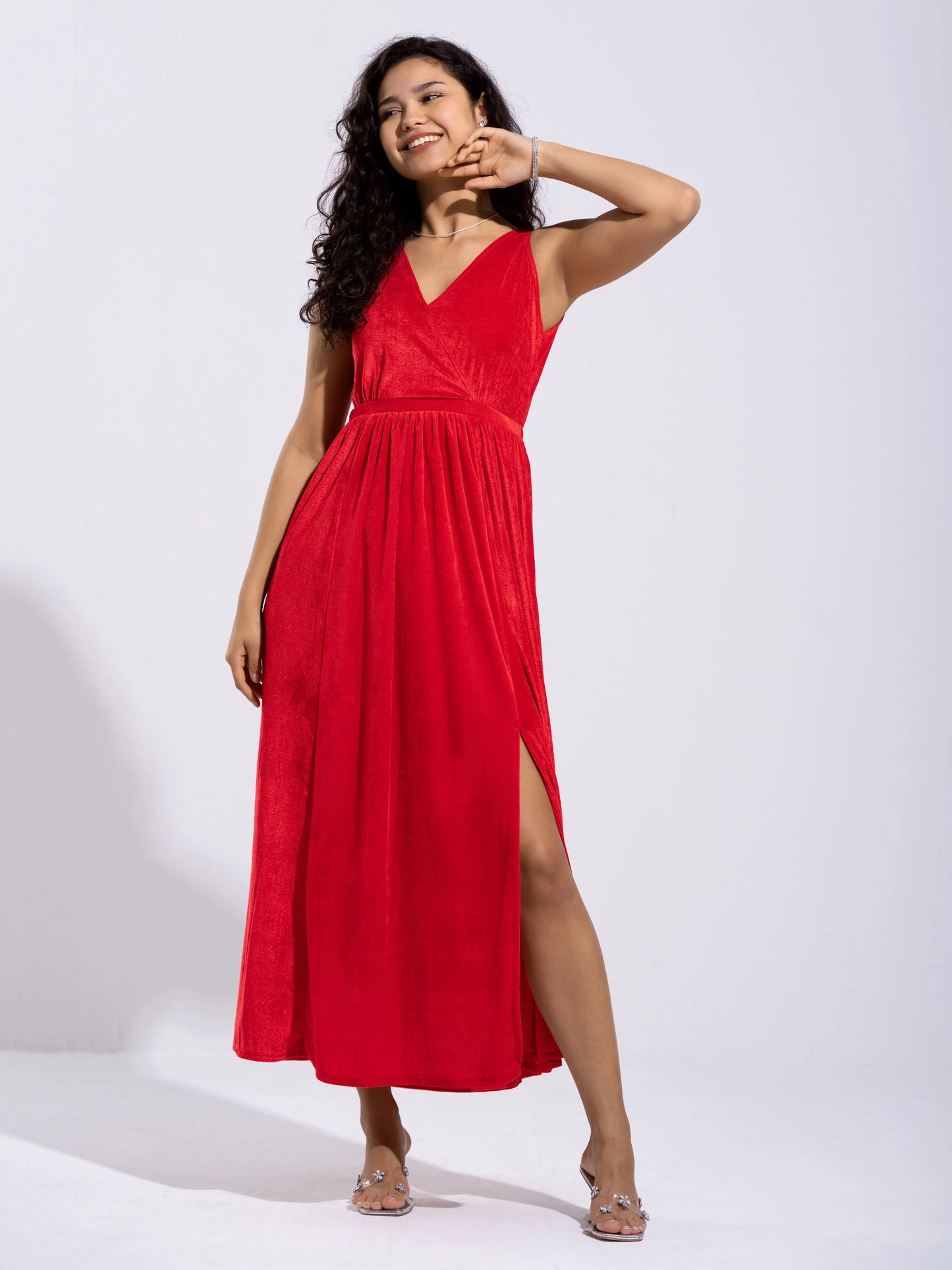 Women Solid PlainV Neck Half Sleeves Dress For women