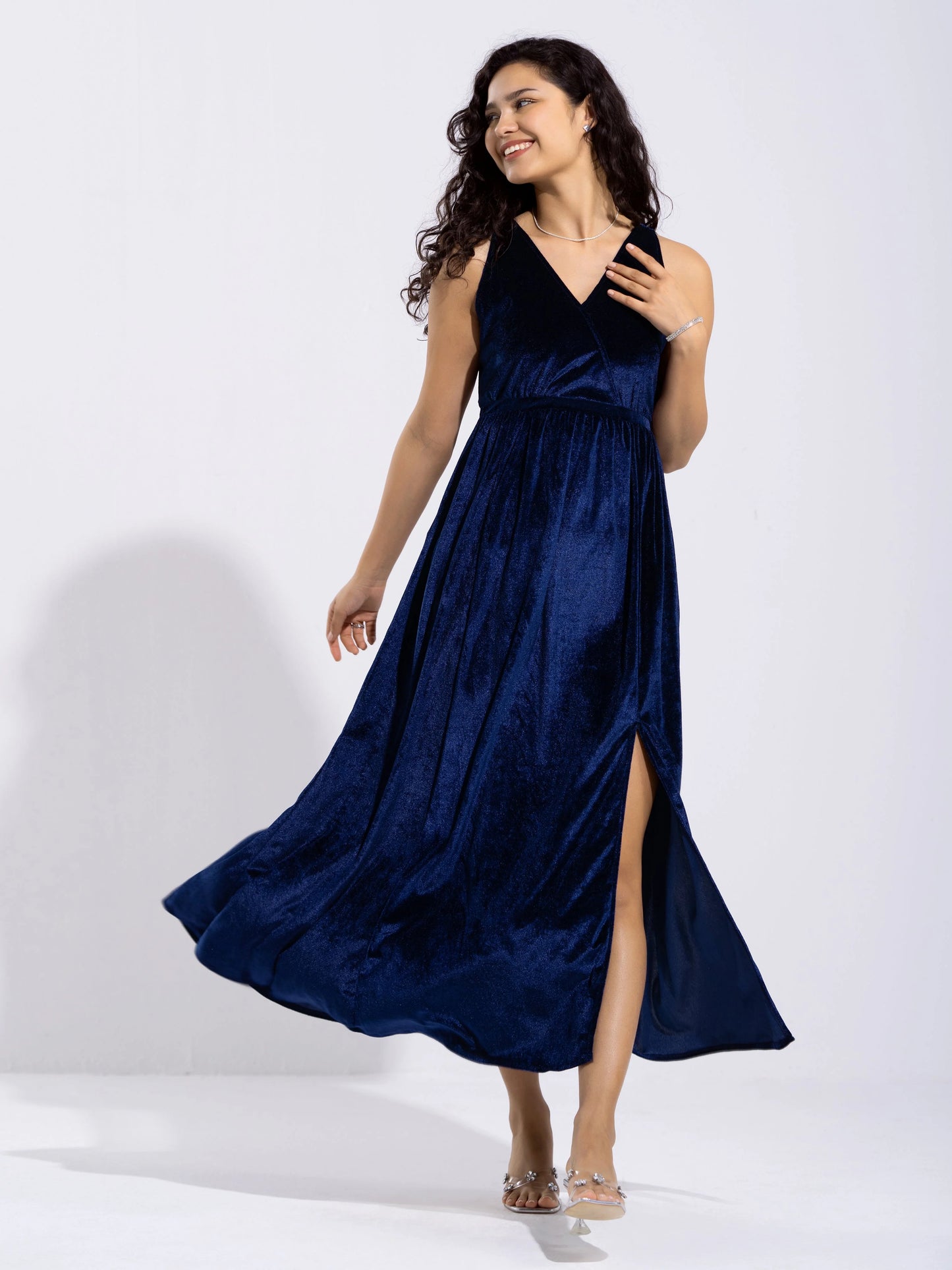 Women Solid PlainV Neck Half Sleeves Dress For women