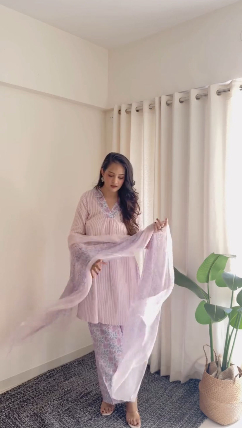 Pink Floral Kurta set
