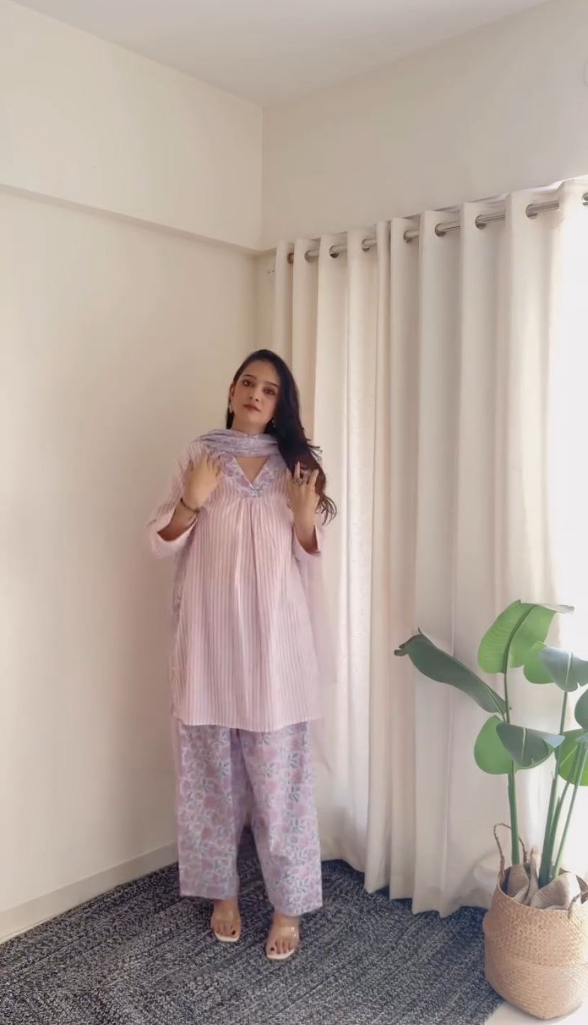 Pink Floral Kurta set