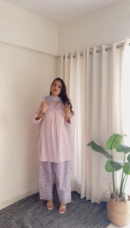 Pink Floral Kurta set