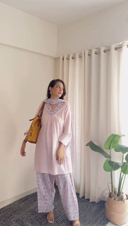 Pink Floral Kurta set