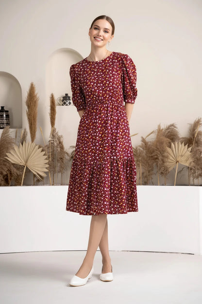 Thomas Black Crush Crepe Printed Fit and Flare Western Dress