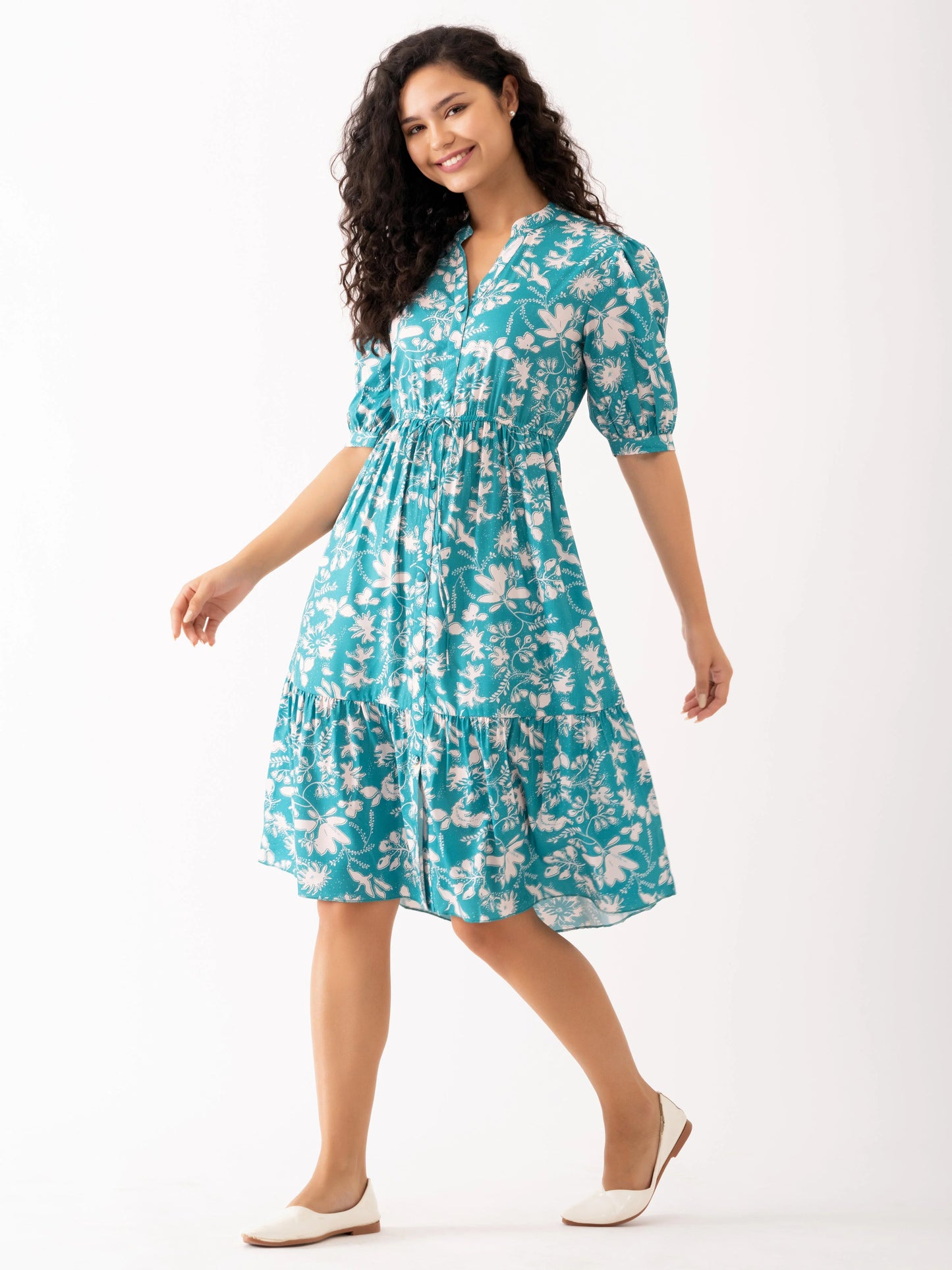 Women Digital Printed Aqua Color Digital Printed Dress