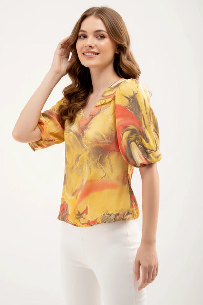 Ammy Printed Puff Sleeves Top