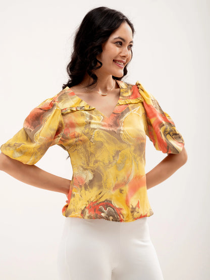 Ammy Printed Puff Sleeves Top