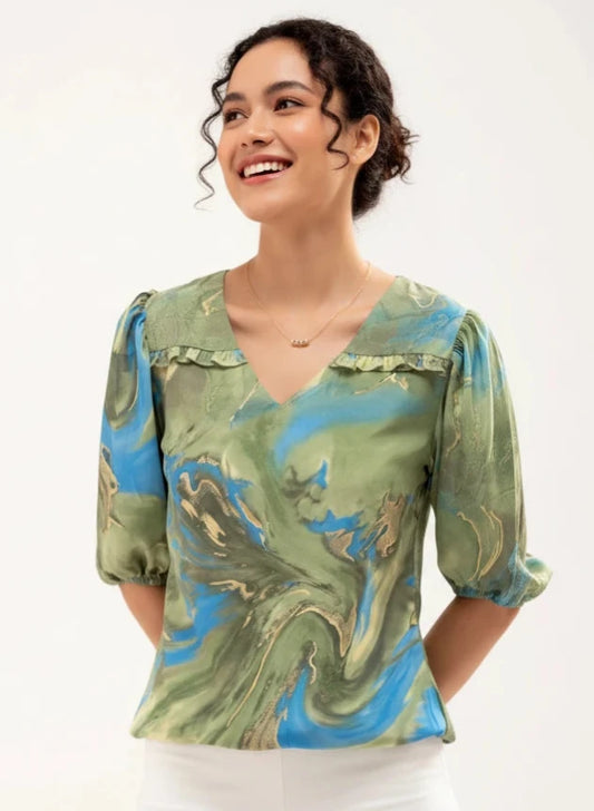 Ammy Printed Puff Sleeves Top