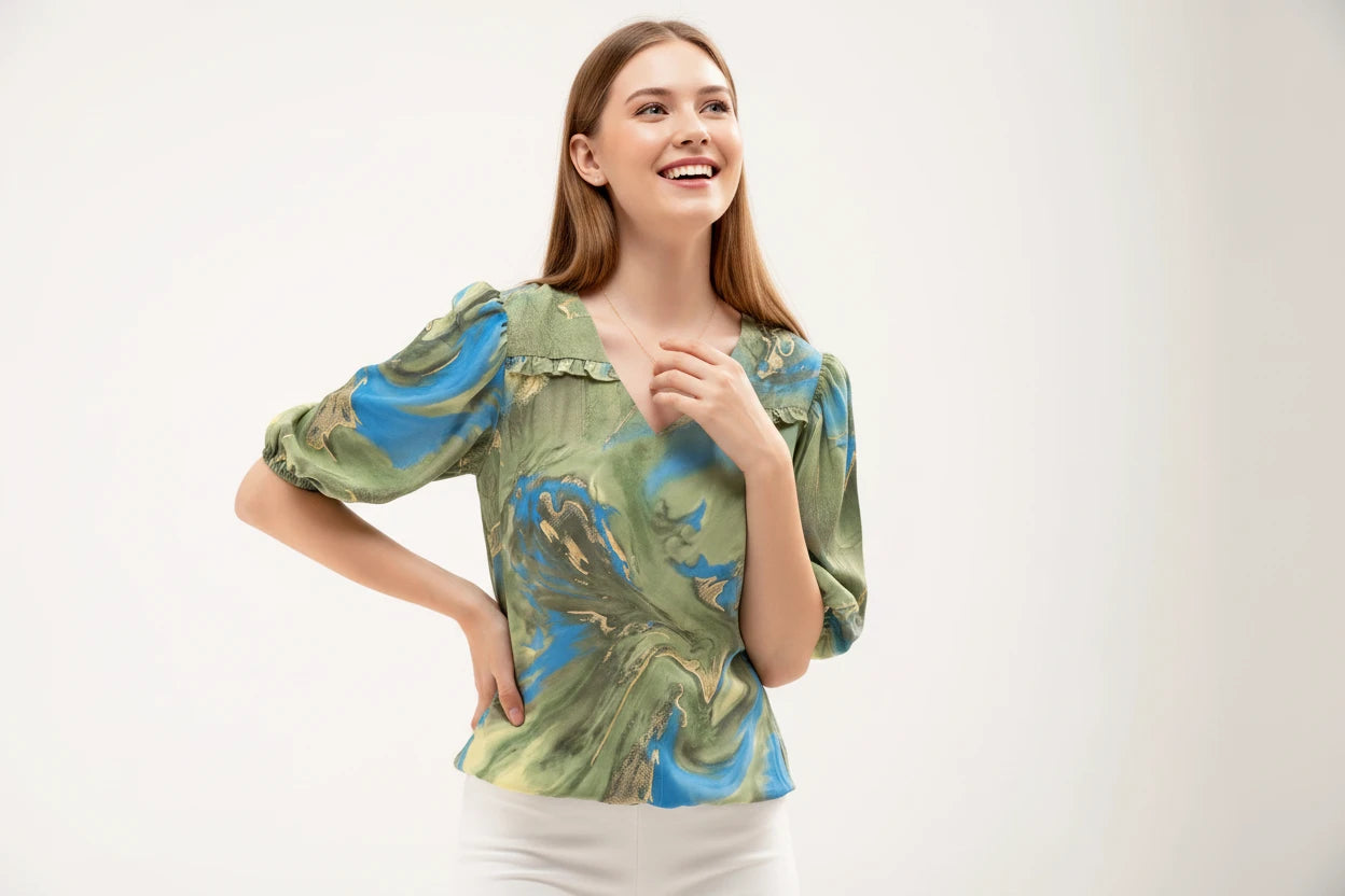 Ammy Printed Puff Sleeves Top
