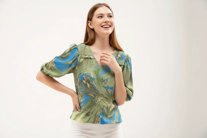 Ammy Printed Puff Sleeves Top
