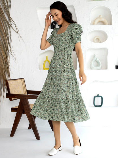 Women's Western Crush Polyester Finest Flower Print Pista Fit and Flare Dress