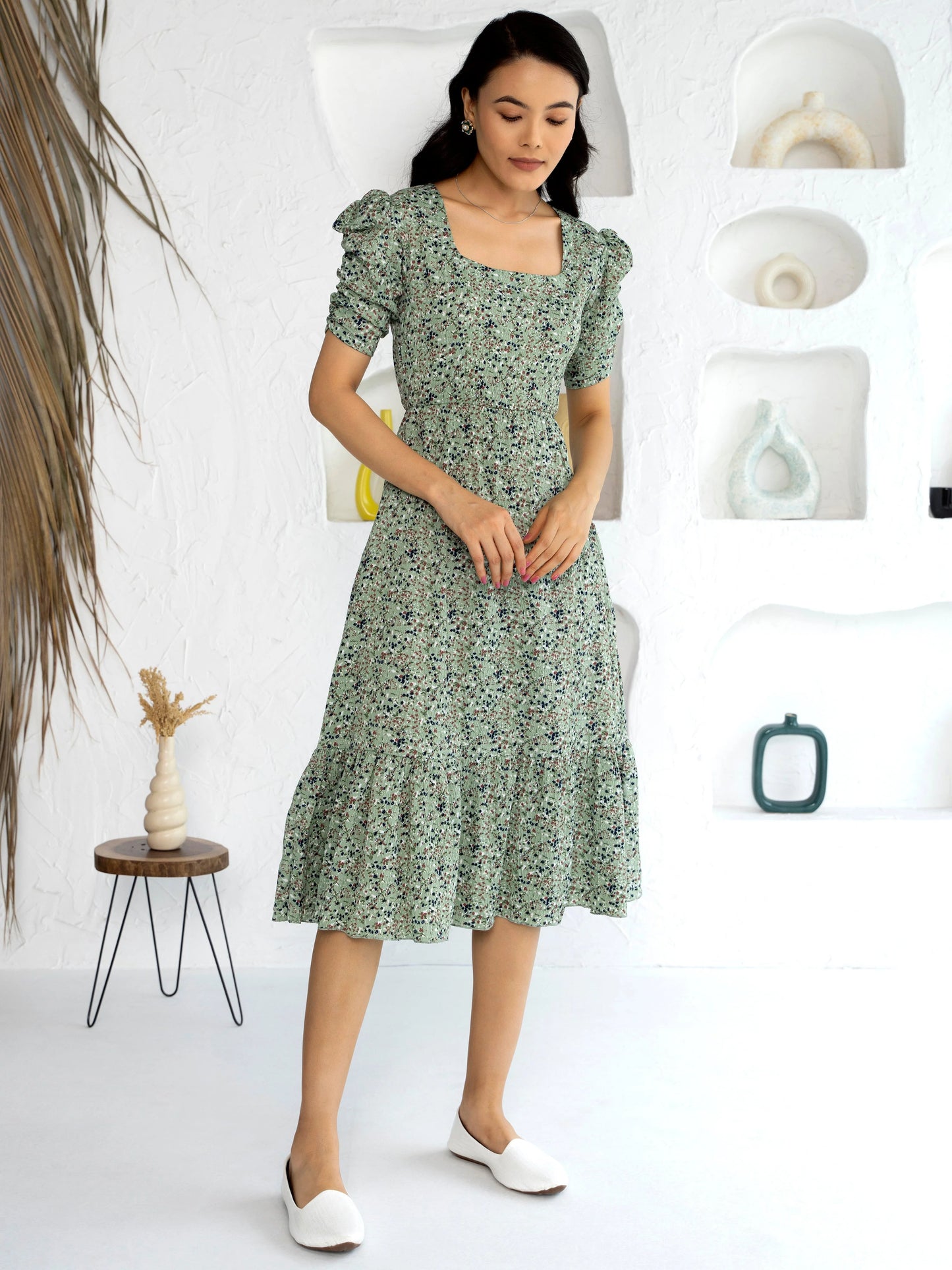 Women's Western Crush Polyester Finest Flower Print Pista Fit and Flare Dress