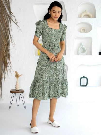 Women's Western Crush Polyester Finest Flower Print Pista Fit and Flare Dress