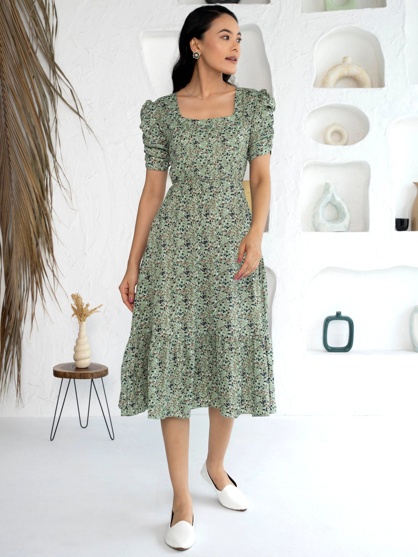 Women's Western Crush Polyester Finest Flower Print Pista Fit and Flare Dress