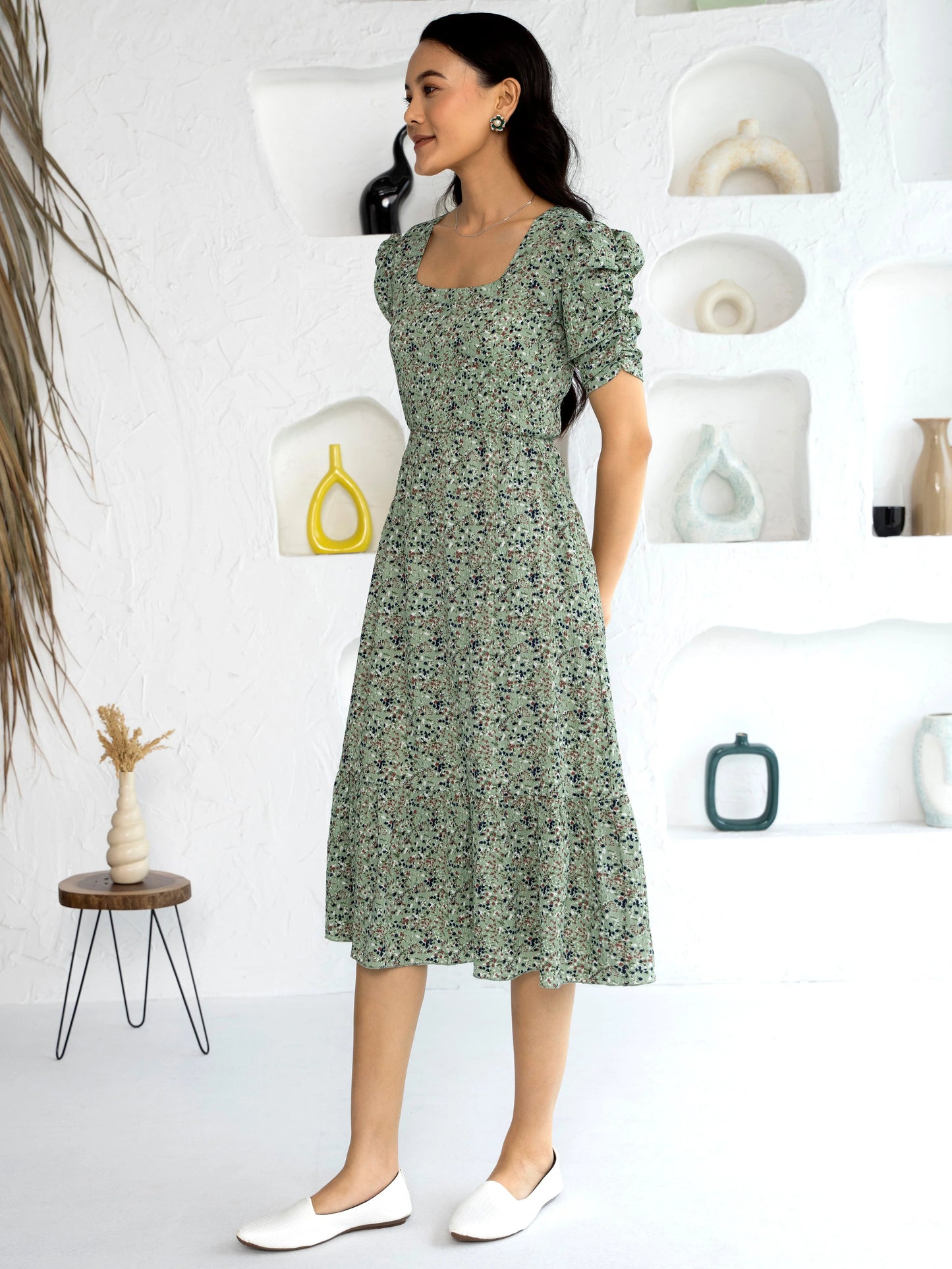 Women's Western Crush Polyester Finest Flower Print Pista Fit and Flare Dress