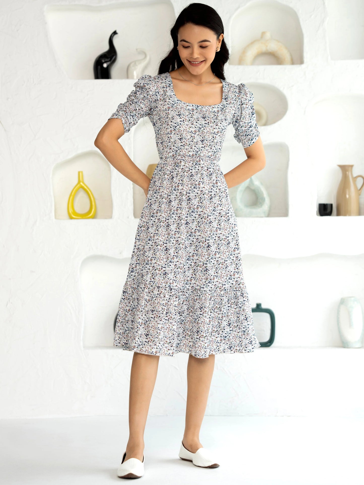 Women's Western Crush Polyester Finest Flower Print Pista Fit and Flare Dress
