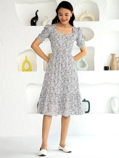 Women's Western Crush Polyester Finest Flower Print Pista Fit and Flare Dress