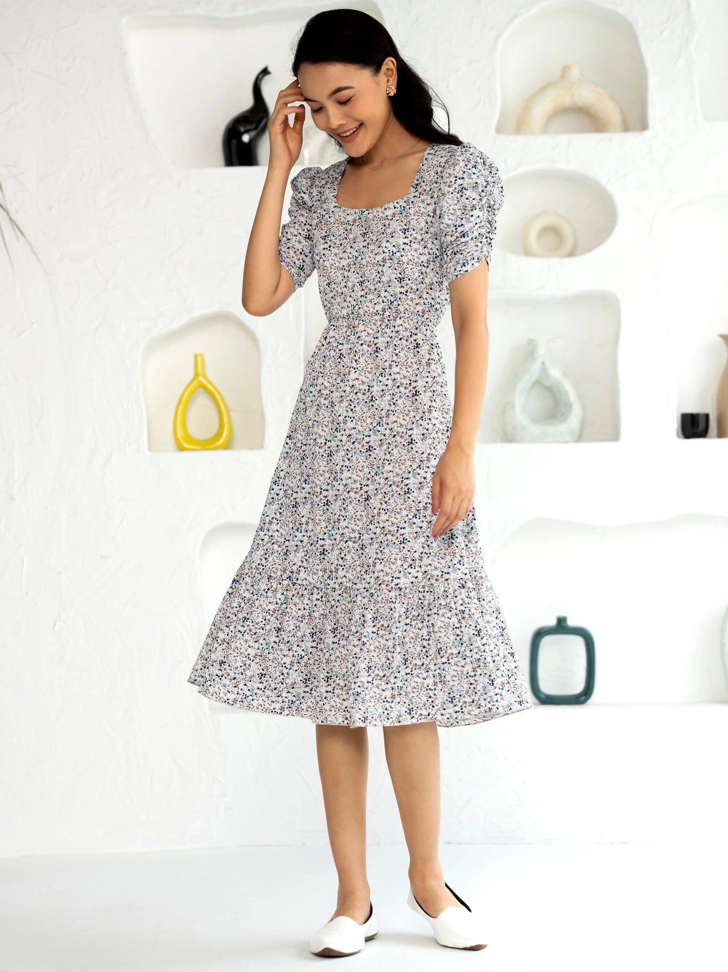 Women's Western Crush Polyester Finest Flower Print Pista Fit and Flare Dress