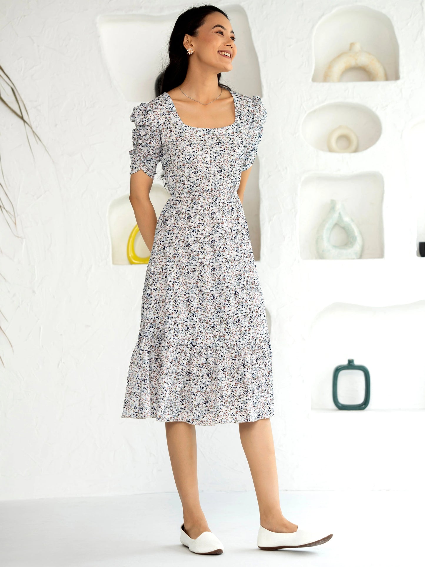 Women's Western Crush Polyester Finest Flower Print Pista Fit and Flare Dress