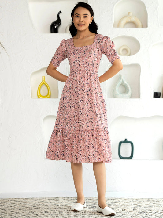 Women's Western Crush Polyester Finest Flower Print Pista Fit and Flare Dress