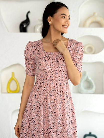 Women's Western Crush Polyester Finest Flower Print Pista Fit and Flare Dress